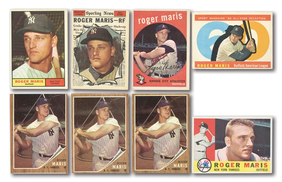 ROGER MARIS LOT OF (8) 1958-62 TOPPS CARDS (SIX DIFFERENT)